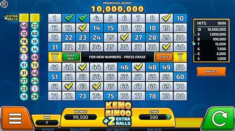 keno bingo 2 extra balls game play for money  The main differences between keno and lottery draws are 1) keno settles instantly, so you get any winnings right away and 2) the prizes in keno are on a much smaller scale than the multi-million